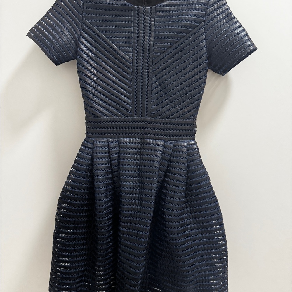 Maje Blue Pleated Fit and Flare Mini Dress